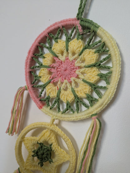 Handmade Crochet Sun & Star Wall Hanging – Pastel Boho Room Décor