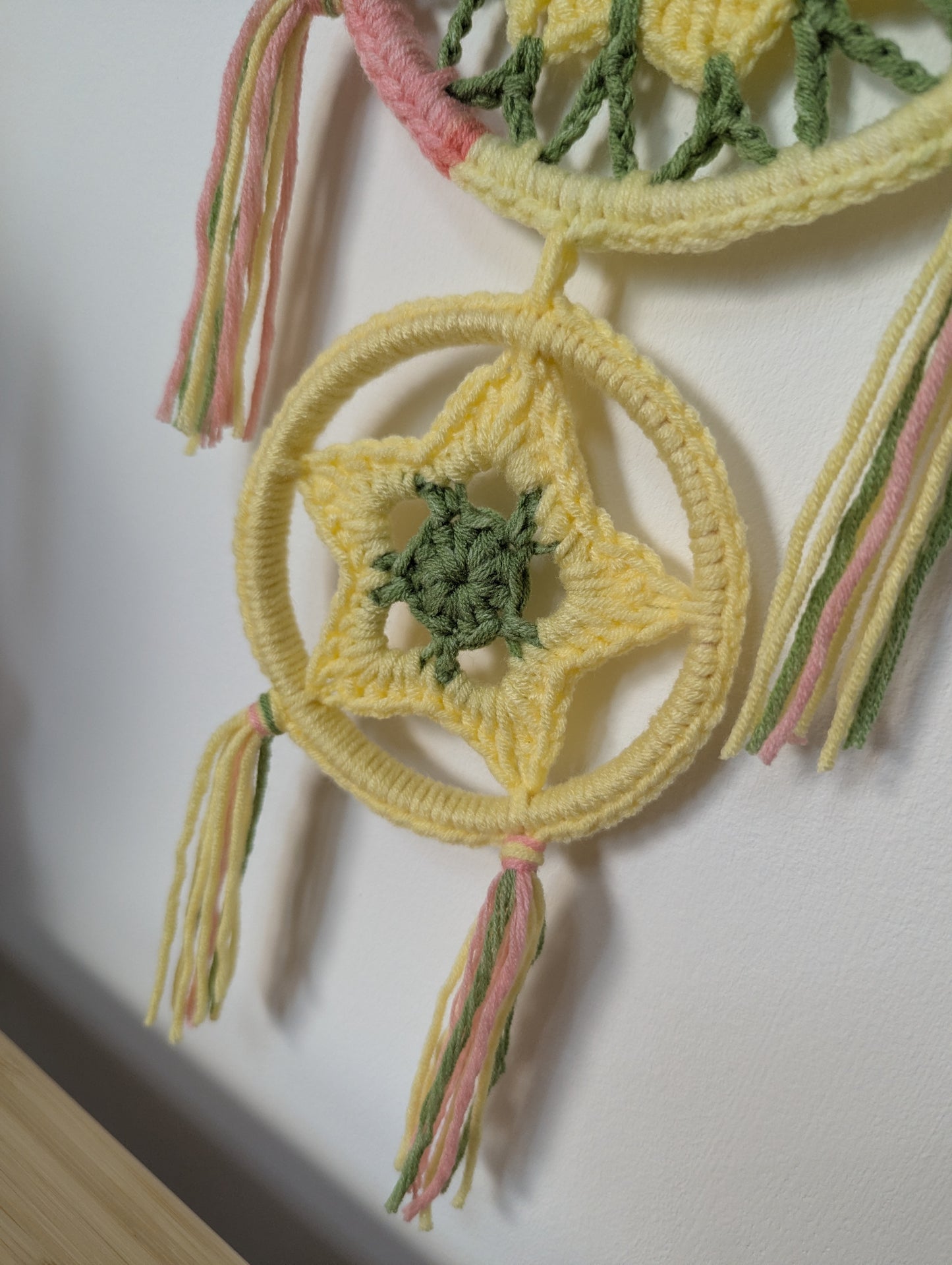 Handmade Crochet Sun & Star Wall Hanging – Pastel Boho Room Décor