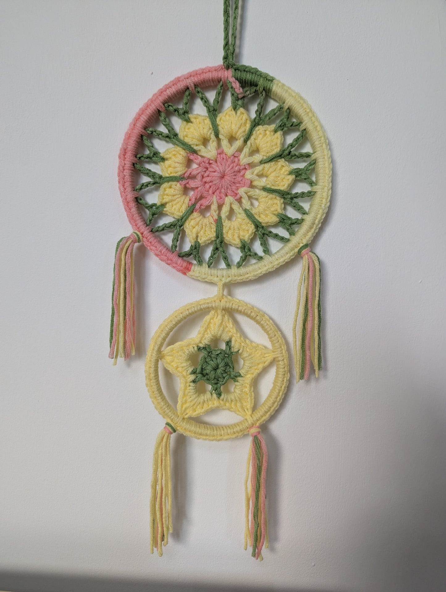 Handmade Crochet Sun & Star Wall Hanging – Pastel Boho Room Décor