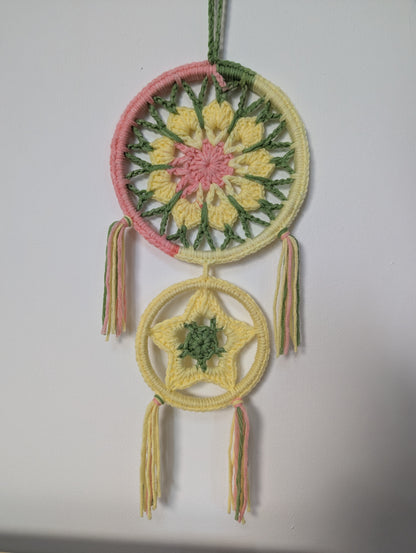 Handmade Crochet Sun & Star Wall Hanging – Pastel Boho Room Décor