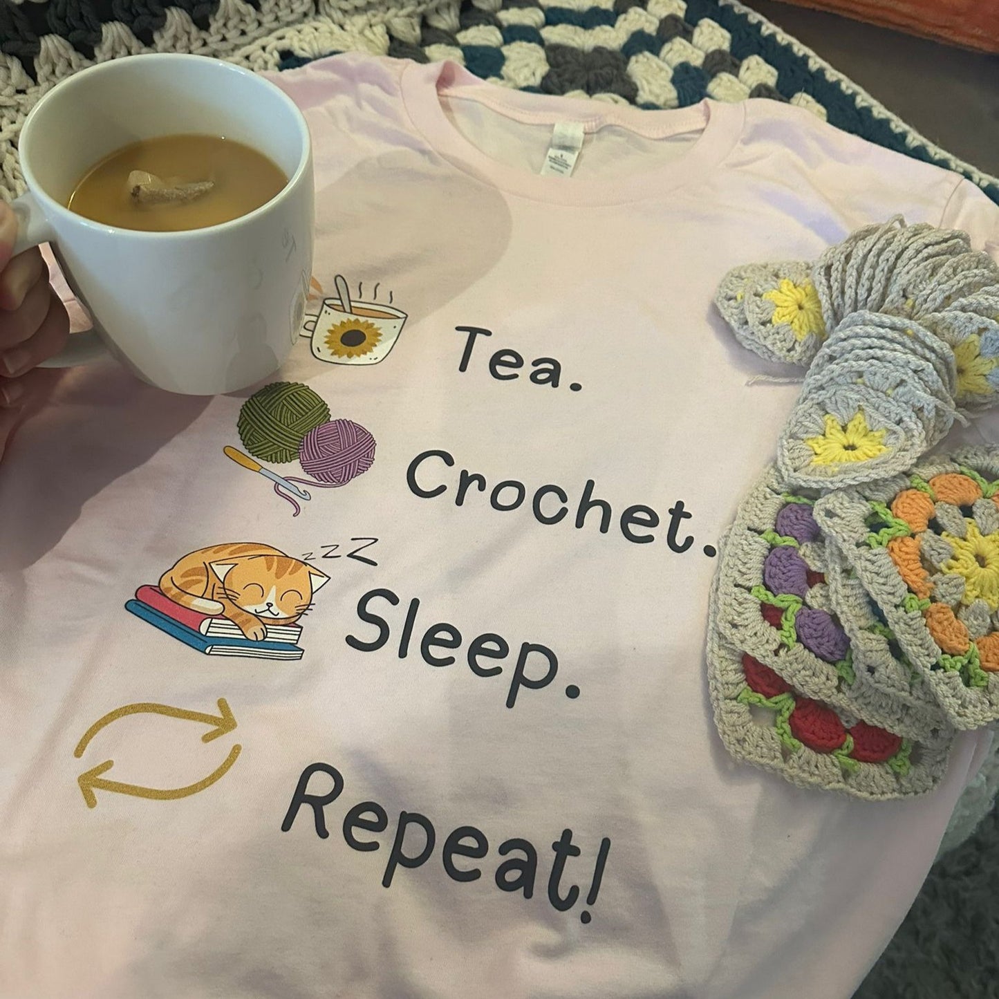 Tea. Crochet. Sleep. Repeat! Relaxed Fit T-shirt by Brunaticality