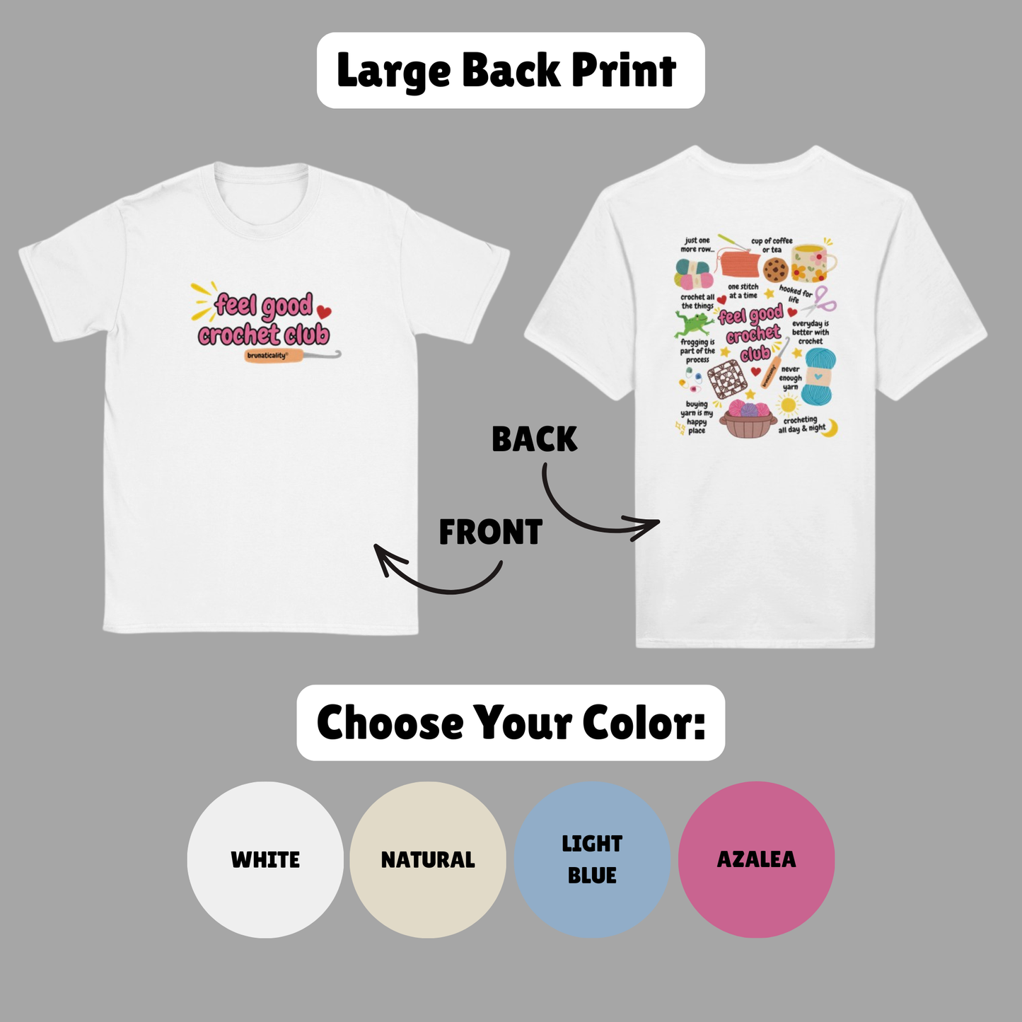 CUTE Feel Good Crochet Club Doodle T-Shirt - 2 Design Options