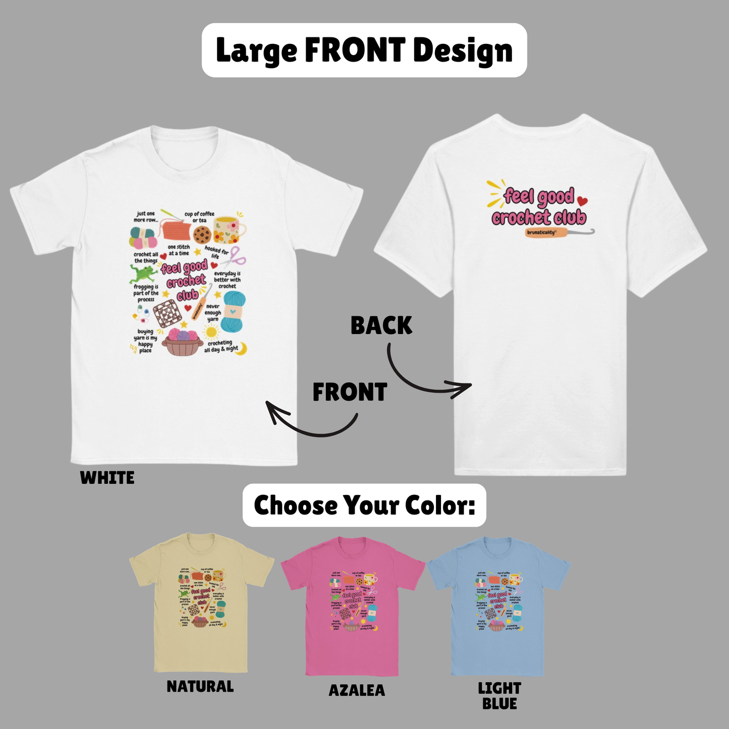 CUTE Feel Good Crochet Club Doodle T-Shirt - 2 Design Options