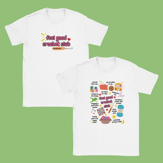 CUTE Feel Good Crochet Club Doodle T-Shirt - 2 Design Options
