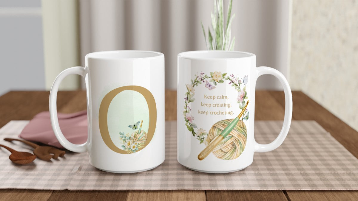 Personalised Floral Crochet Initial Mug - Custom Letter Gift for Crochet Lovers