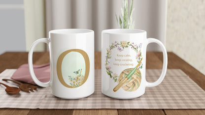 Personalised Floral Crochet Initial Mug - Custom Letter Gift for Crochet Lovers