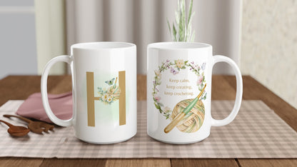 Personalised Floral Crochet Initial Mug - Custom Letter Gift for Crochet Lovers