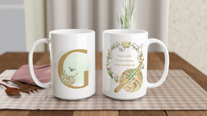 Personalised Floral Crochet Initial Mug - Custom Letter Gift for Crochet Lovers