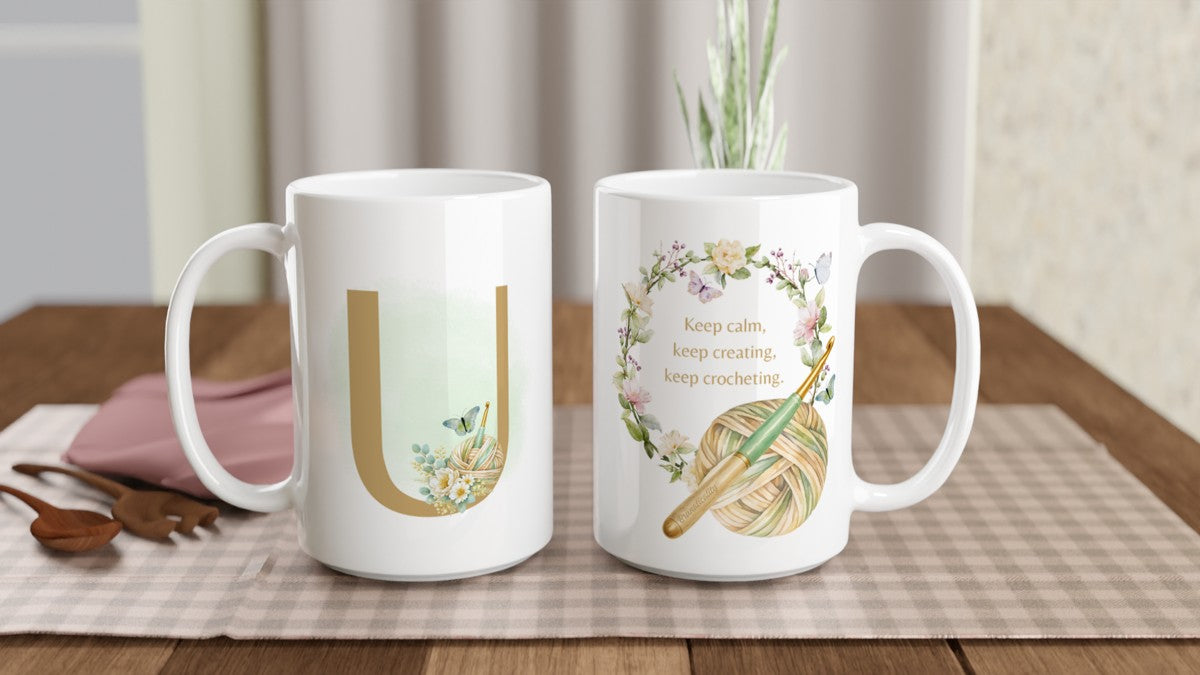 Personalised Floral Crochet Initial Mug - Custom Letter Gift for Crochet Lovers