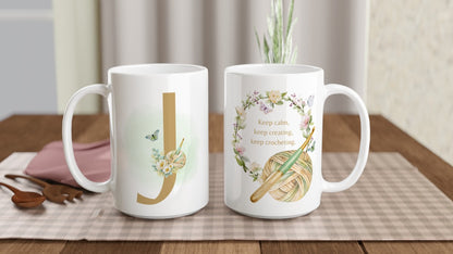 Personalised Floral Crochet Initial Mug - Custom Letter Gift for Crochet Lovers