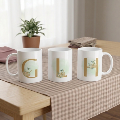 Personalised Floral Crochet Initial Mug - Custom Letter Gift for Crochet Lovers
