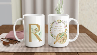 Personalised Floral Crochet Initial Mug - Custom Letter Gift for Crochet Lovers