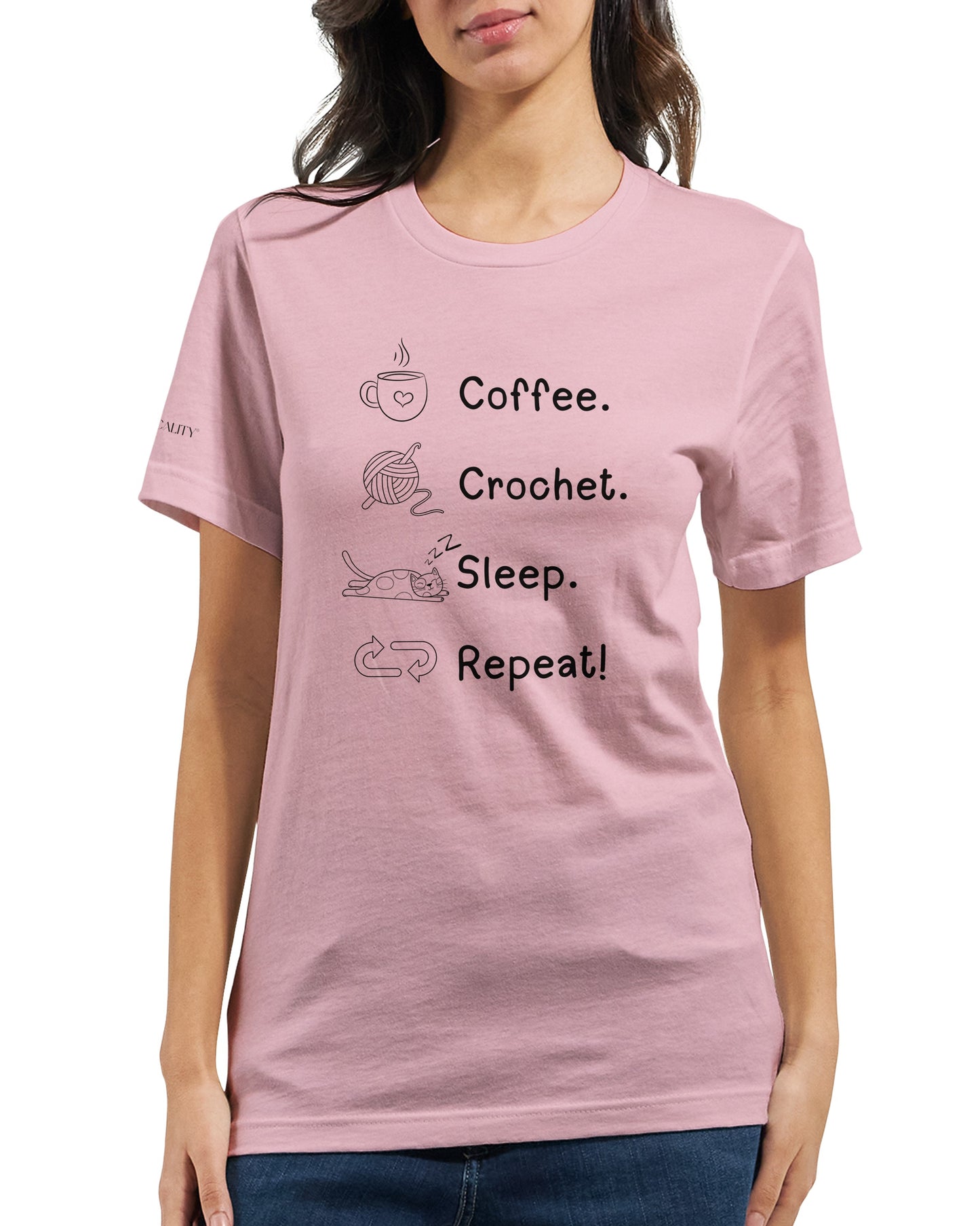 Coffee. Crochet. Sleep. Repeat! Colourful Relaxed Fit T-shirt by Brunaticality