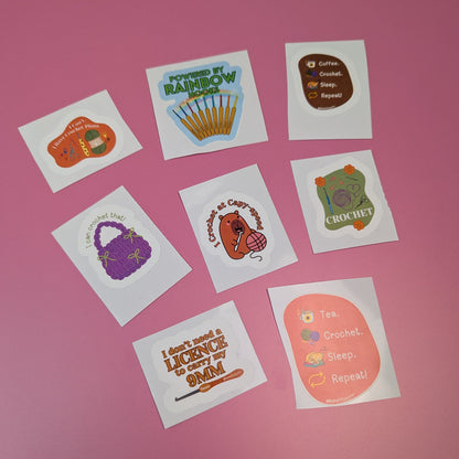 8 pcs Crochet Stickers, Crochet Lover Sticker Pack (8 Designs) | Cute Crochet Stickers for Crochet Lovers