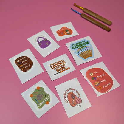 8 pcs Crochet Stickers, Crochet Lover Sticker Pack (8 Designs) | Cute Crochet Stickers for Crochet Lovers
